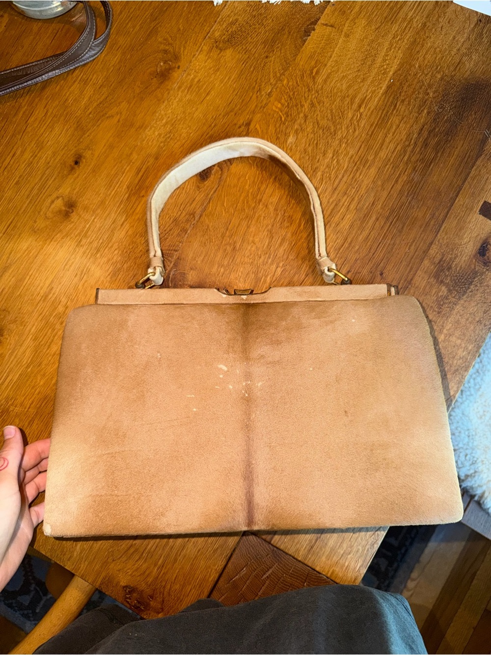 Vintage 1950s Cow Hide Made in Spain Kiss Lock Handbag